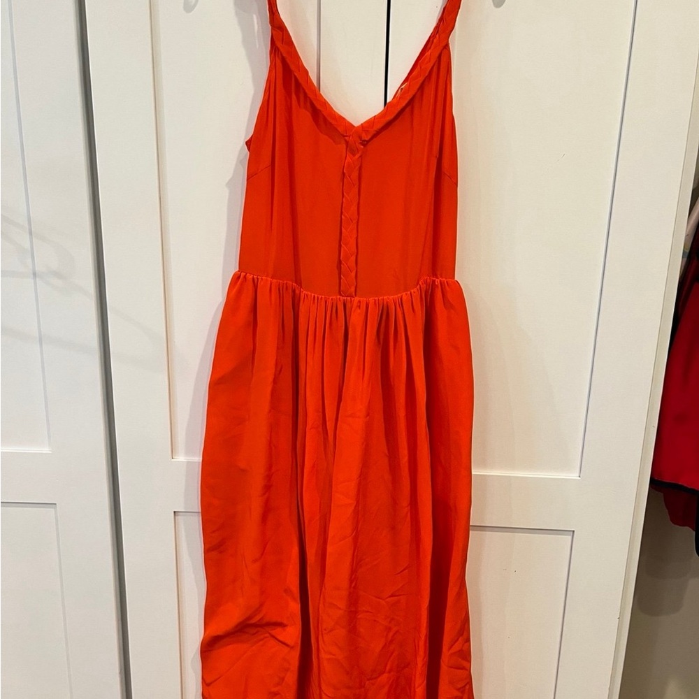 Rebecca Taylor orange red silk braid detail dress size 2